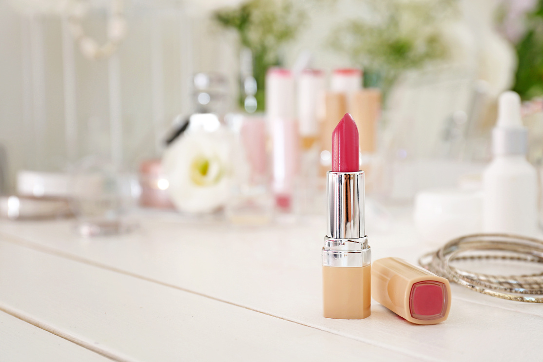 Pink Lipstick on White Dressing Table